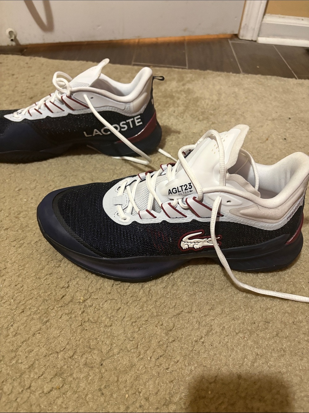 Lacoste Black, White and Maroon Men's Lace-Up Sneakers